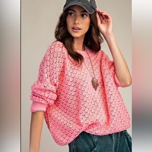 NWOT Easel Pink Open-Knit Boxy Sweater Medium